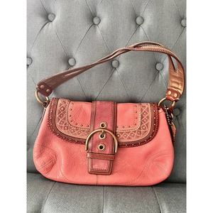 Coach G063-10479 Soho Leather Stitch Flap Pink Burgundy Brown Vintage Purse